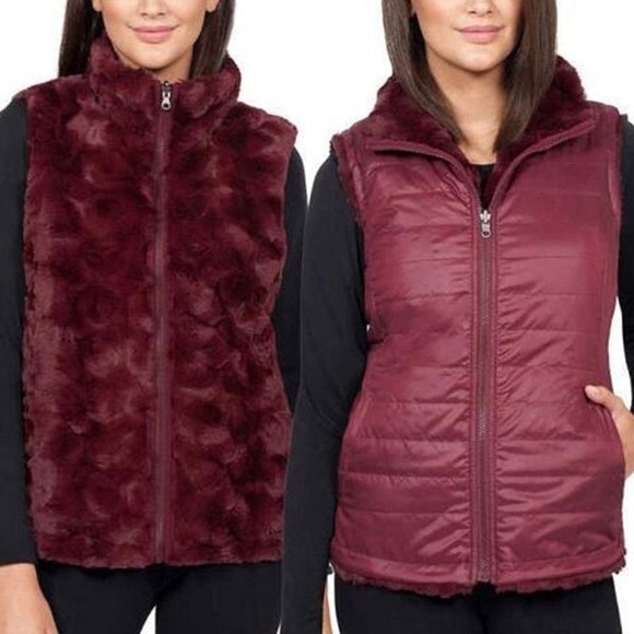 Nicole Miller Women’s Faux Fur Reversible Vest in Wine Size Large - Picture 1 of 7
